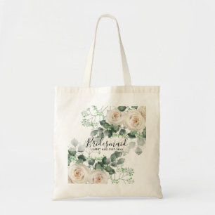 Bridesmaid Gifts White Roses Theme Gepersonaliseer Tote Bag