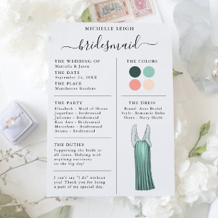 Bridesmaid Info Kaart - Blauwgroen gegevens, Perzi