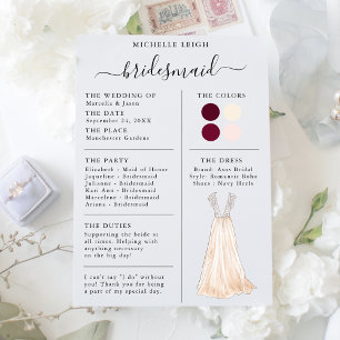 Bridesmaid Info Kaart Details Bourgogne, Roze, Ivo
