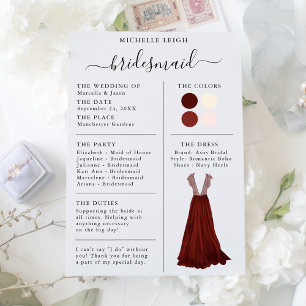 Bridesmaid Info Kaart Details Bourgogne, Roze, Ivo