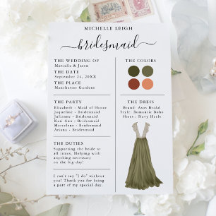 Bridesmaid Info Kaart Details Olive, Terracotta