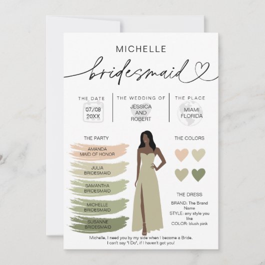 Bridesmaid Info Sage Color Palette Infographic Kaart (Voorkant)