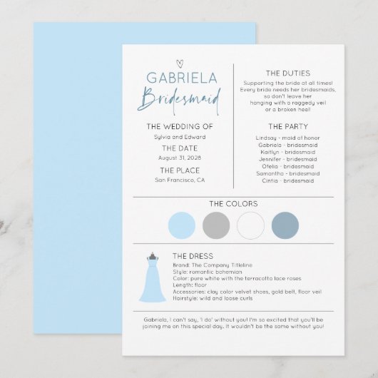 Bridesmaid Information and proposal Kaart Sjabloon (Voorkant / Achterkant)