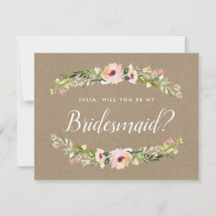 Bridesmaid-kaartje Rustic Kraft Feestdagenkaart