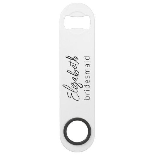 Bridesmaid Modern Minimalist Script Bachelorette Speed Flessenopener (Voorkant)