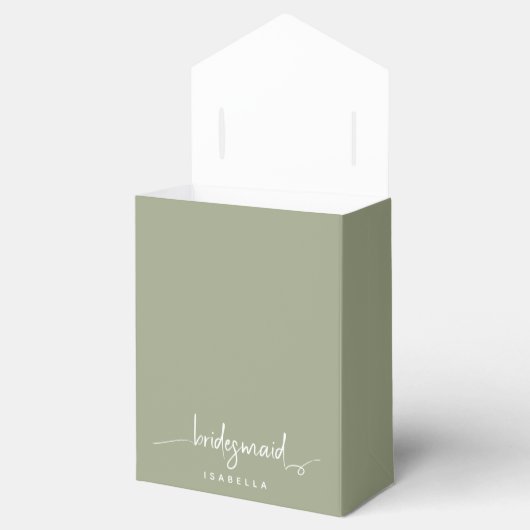 Bridesmaid Modern Minimalist Script Sage Green Bedankdoosjes (Geopend)