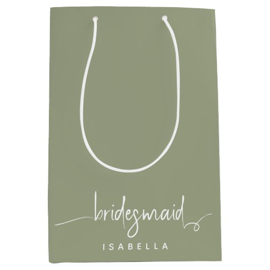 Bridesmaid Modern Minimalist Script Sage Green Medium Cadeauzakje (Voorkant)