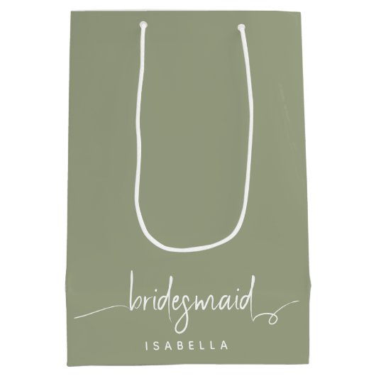 Bridesmaid Modern Minimalist Script Sage Green Medium Cadeauzakje (Achterkant)