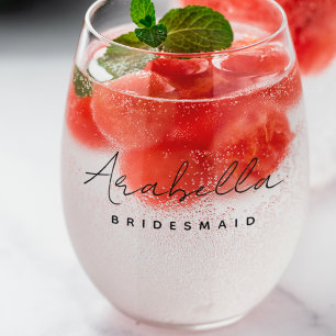 Bridesmaid Modern minimalistisch script Bachelor Wijnglas Zonder Voet
