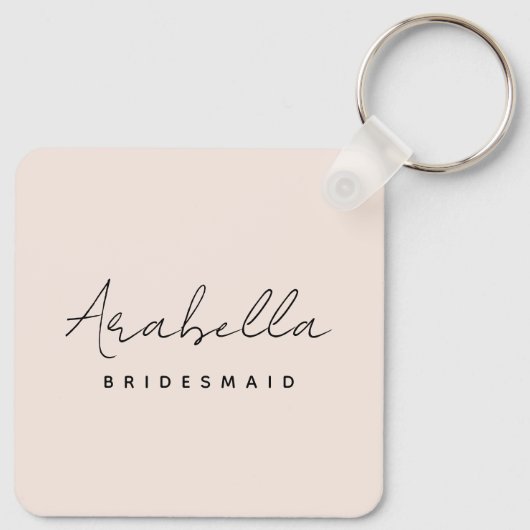 Bridesmaid | Modern minimalistisch script Blush Pi Sleutelhanger (Achterkant)