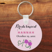 Bridesmaid Modern Typography Pink Flowers Wedding Sleutelhanger (Achterkant)