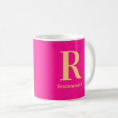 Bridesmaid Moderne Monogramme Chaud rose café Mug (Devant droit)