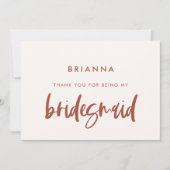 Bridesmaid moderne rose neige Merci carte texte (Devant)