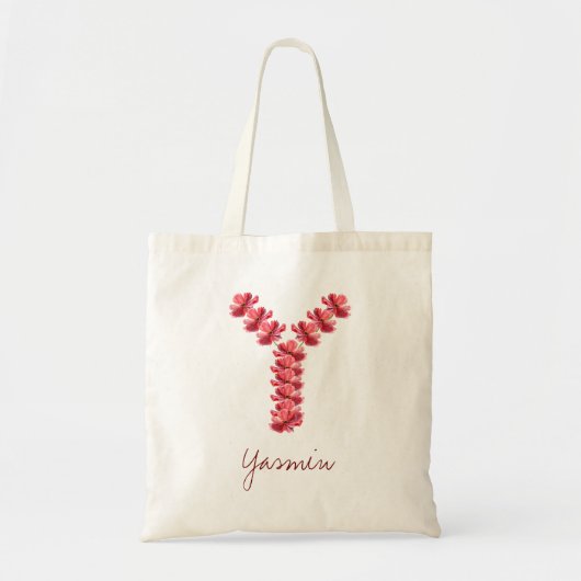 Bridesmaid Monogram Floral Letter Y Wedding Tote Bag (Voorkant)