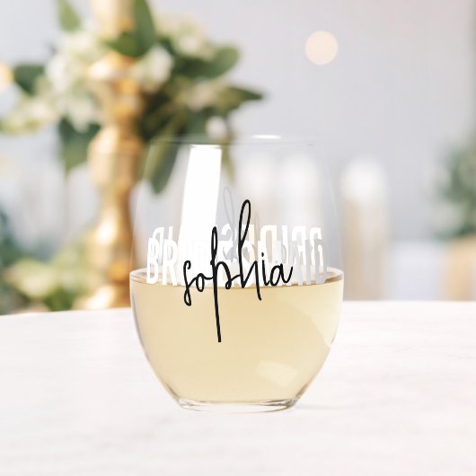 Bridesmaid Monogram Handtekening Script Wijnglas Zonder Voet (Insitu (Huwelijk))
