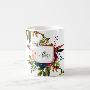 Bridesmaid Monogram Waterverf Boho Burgundy Blue Koffiemok