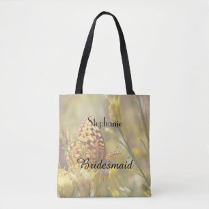Bridesmaid Personalized Tas, Yellow Butterfly Tote Bag