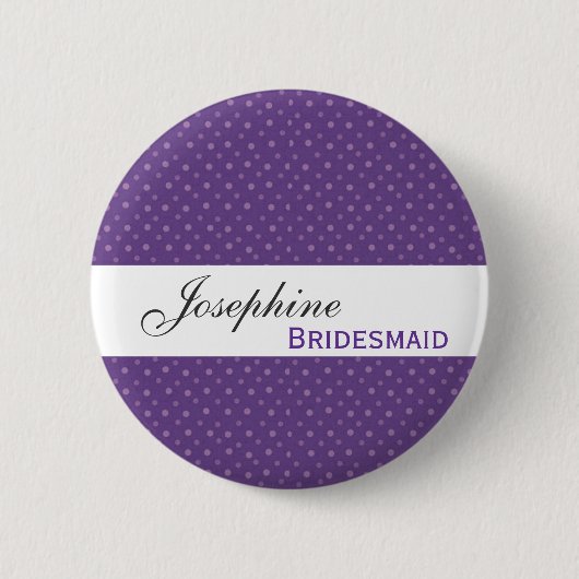BRIDESMAID Pin Button Paarse Polka Dots (Voorkant)