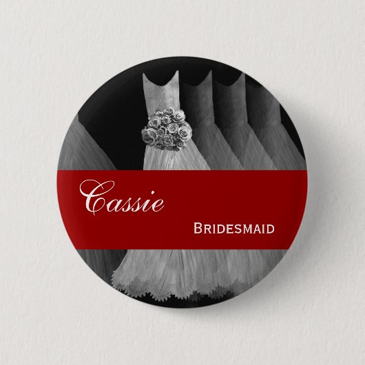 BRIDESMAID Pin Button Silver Grey Red Gowns M401 (Voorkant)