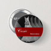 BRIDESMAID Pin Button Silver Grey Red Gowns M401 (Voorkant /achterkant)
