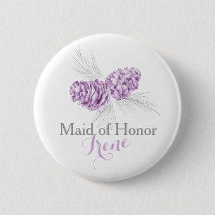 Bridesmaid pine cone paarse bruiloft knop ronde button 5,7 cm