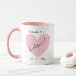 Bridesmaid Pink Heart Bridal Partij Gepersonalisee Mok