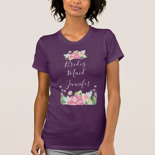 Bridesmaid Pink Waterverf Floral Lijst T-shirt (Voorkant)