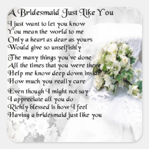 Bridesmaid Poem Wedding Bouquet Vierkante Sticker