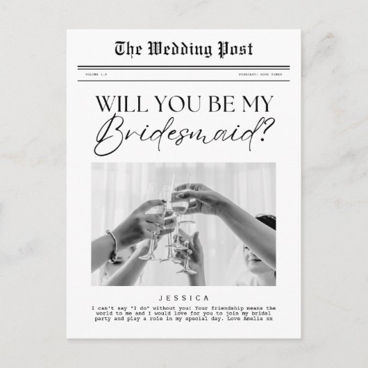Bridesmaid Proposal,  krant Briefkaart (Voorkant)