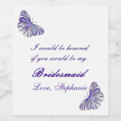 Bridesmaid Request Paars Butterfly Wijn Etiket (Enkel label)