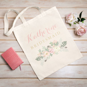 Bridesmaid Rustic Pink Gold Floral Boho Wedding Tote Bag