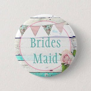 Bridesmaid Shabby  Rustic Wedding Party Pin Ronde Button 5,7 Cm
