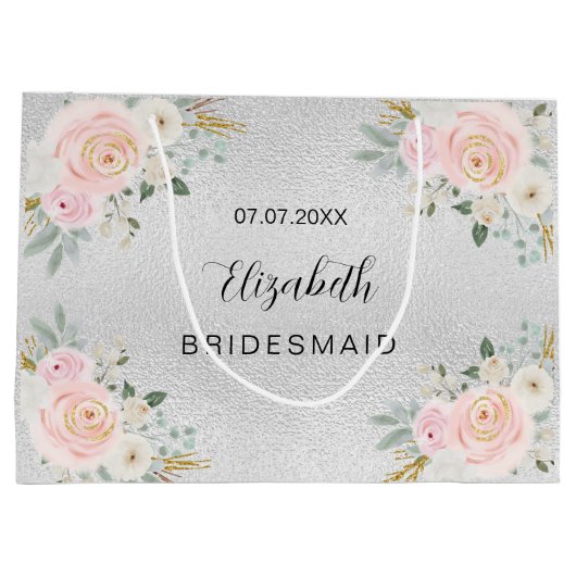 Bridesmaid Silver Blush roze bloemen bruiloft Groot Cadeauzakje (Achterkant)