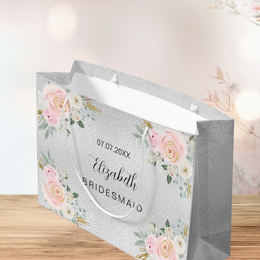 Bridesmaid Silver Blush roze bloemen bruiloft Groot Cadeauzakje