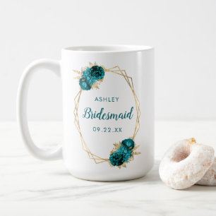 Bridesmaid Turquoise  Floral Gold Geometric Koffiemok
