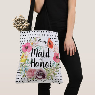 Bridesmaid Typography Waterverf Floral Wreath Tote Bag