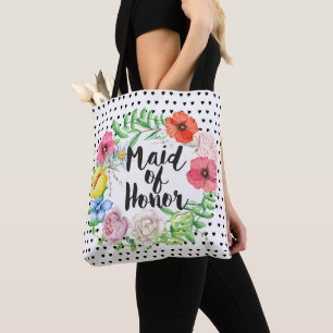 Bridesmaid Typography Waterverf Roos Wreator Draagtas