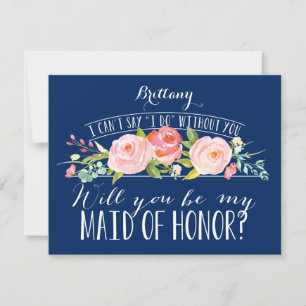 Bridesmaid van de Floral Navy Maid of Honor Card Kaart