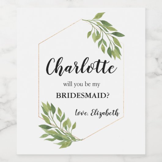 Bridesmaid voorstel botanische Wijn label Wijn Etiket (Enkel label)