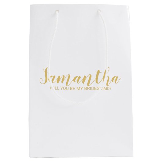 Bridesmaid-voorstel | Modern Script Gold Medium Cadeauzakje (Voorkant)