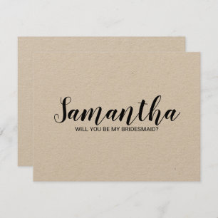 Bridesmaid-voorstel   Modern Script Kraft Paper Kaart