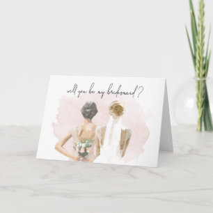Bridesmaid Voorstel Roze Waterverf Notitiekaartje