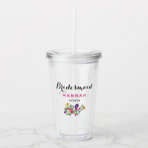 Bridesmaid Wedding Colorful Pink Paisley Floral Acryl Drinkbeker