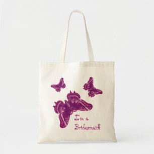 Bridesmaid Wedding Favor Bag - Magenta Butterflies Tote Bag