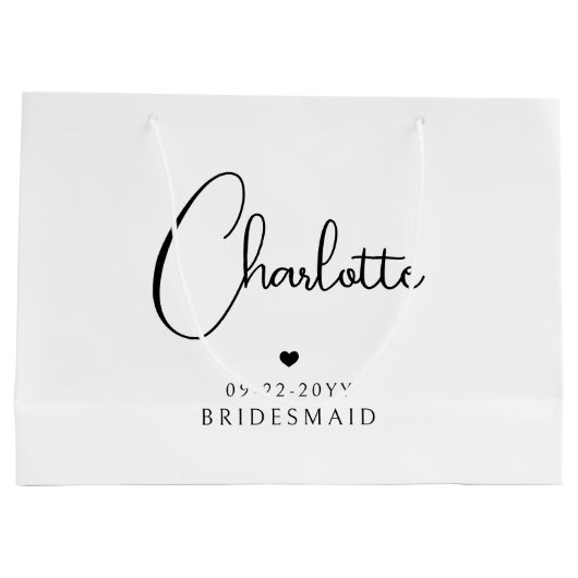 Bridesmaid Wedding Simple Modern Script Name Groot Cadeauzakje (Achterkant)