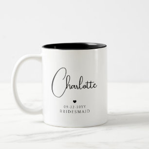 Bridesmaid Wedding Simple Modern Script Name Tweekleurige Koffiemok