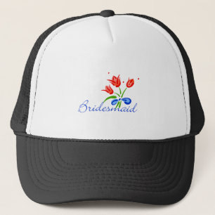 Bridesmaïde met rode tulpen trucker pet