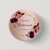 Bridesmaïde roos goudfloralen bruin ronde button 3,2 cm (Voorkant)