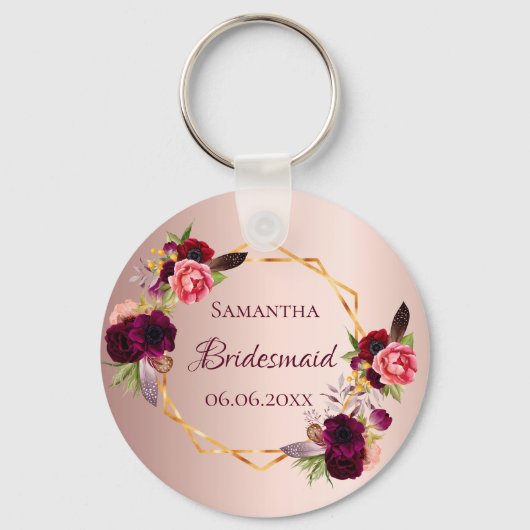 Bridesmaïde roos goudkleurige vuurgekleurde bloemk sleutelhanger (Voorkant)