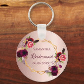 Bridesmaïde roos goudkleurige vuurgekleurde bloemk sleutelhanger (Voorkant)